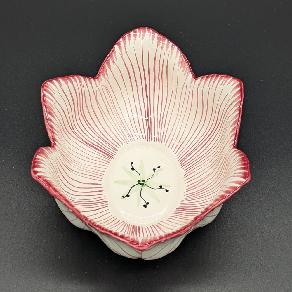 Made In Italy Thin Ceramic Leaf Bowl Signed IGG Small Chips Decorative Green